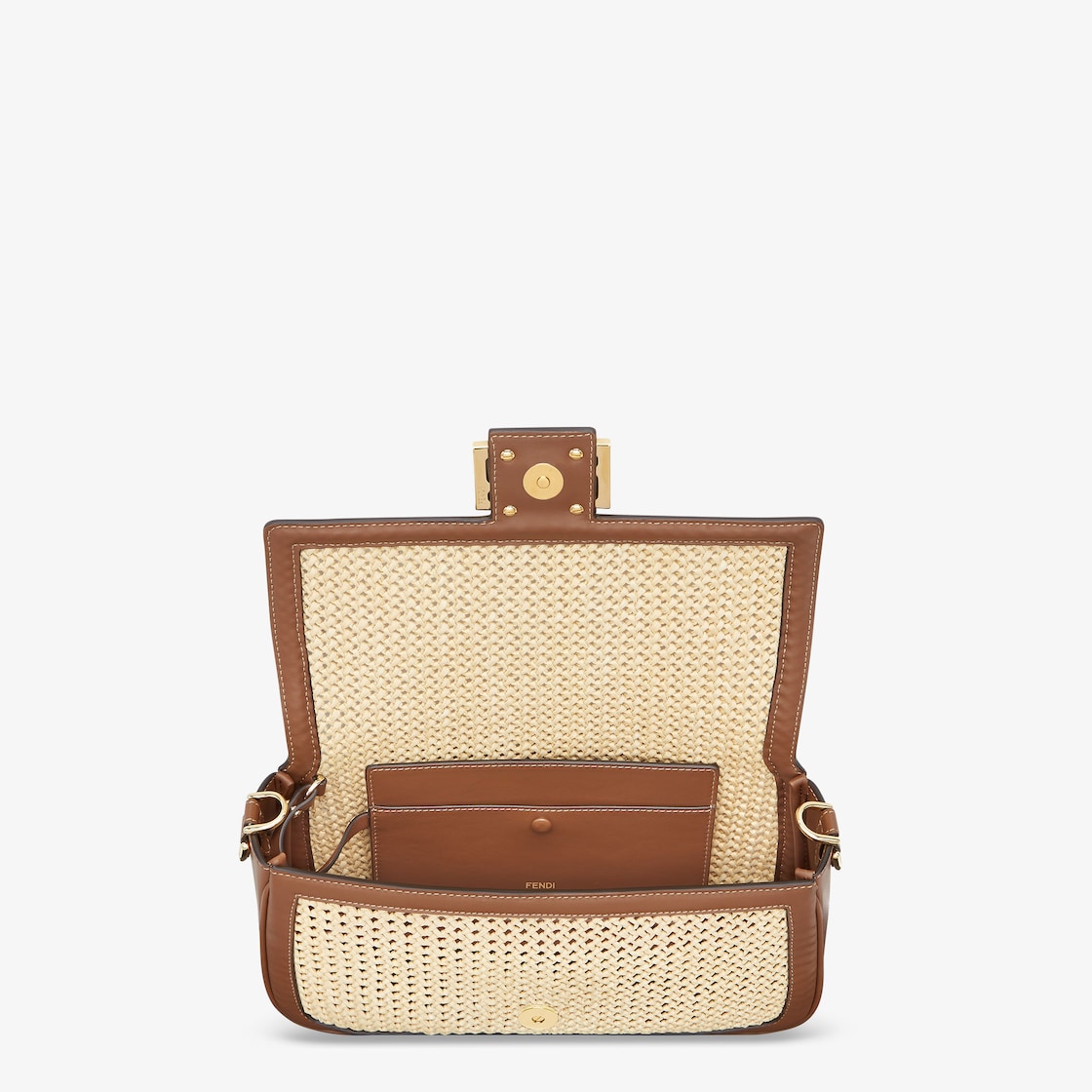 Baguette Brown Leather and Macramé Bag - Image 4